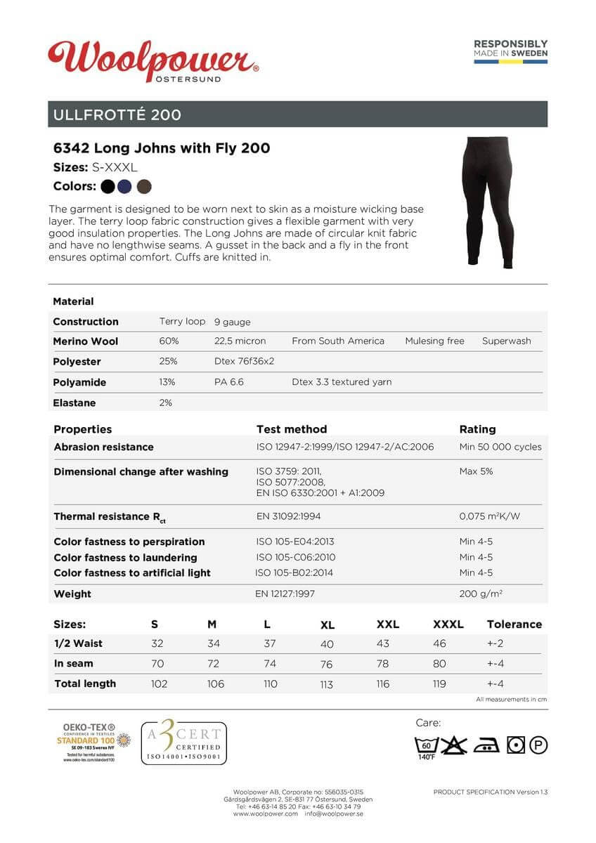 Woolpower Long Johns with Fly 200 Herren